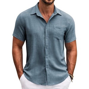 COOFANDY Button Down Short Sleeve Casual Shirts Summer Beach - 1 of 4