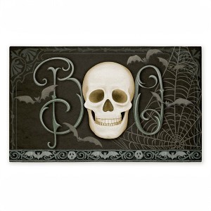 Stupell Industries Boo with Skulls & Bats Printed Outdoor Door Mat, design by Nicole Tamarin, 18"x30" - 1 of 4