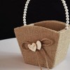 Attop Rustic Burlap Flower Girl Baskets with Pearl Handle, BowKnot Heart Petals Basket for Vintage Wedding Ceremony - 4 of 4