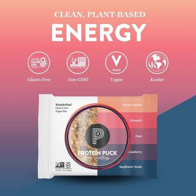 Protein Puck Wanderlust Nutrition Bars - Peanut Butter Cranberry - 3.25oz/4ct: Chewy, 8g Protein, Ready to Eat