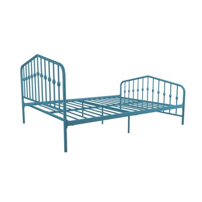 Sea Blue Queen Metal Platform Bed with Headboard and Slats