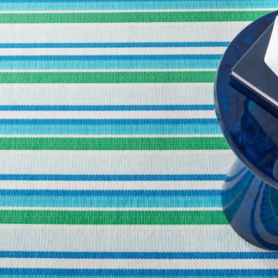 Cobalt and Green Stripe Synthetic Washable 2x3 Rug