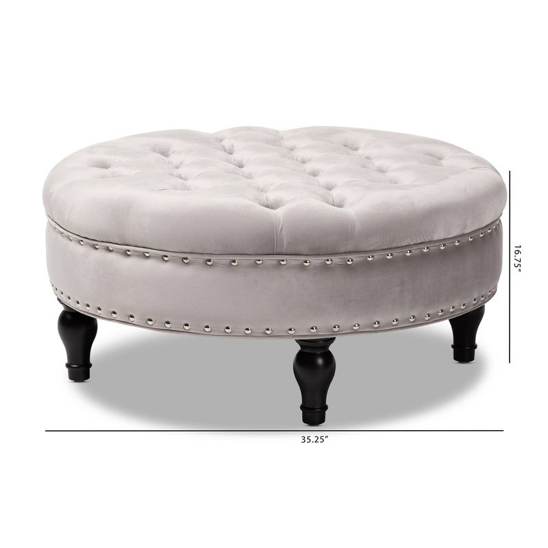 Palfrey Velvet Fabric Upholstered Button Tufted Cocktail Ottoman Gray - Baxton Studio, 5 of 8