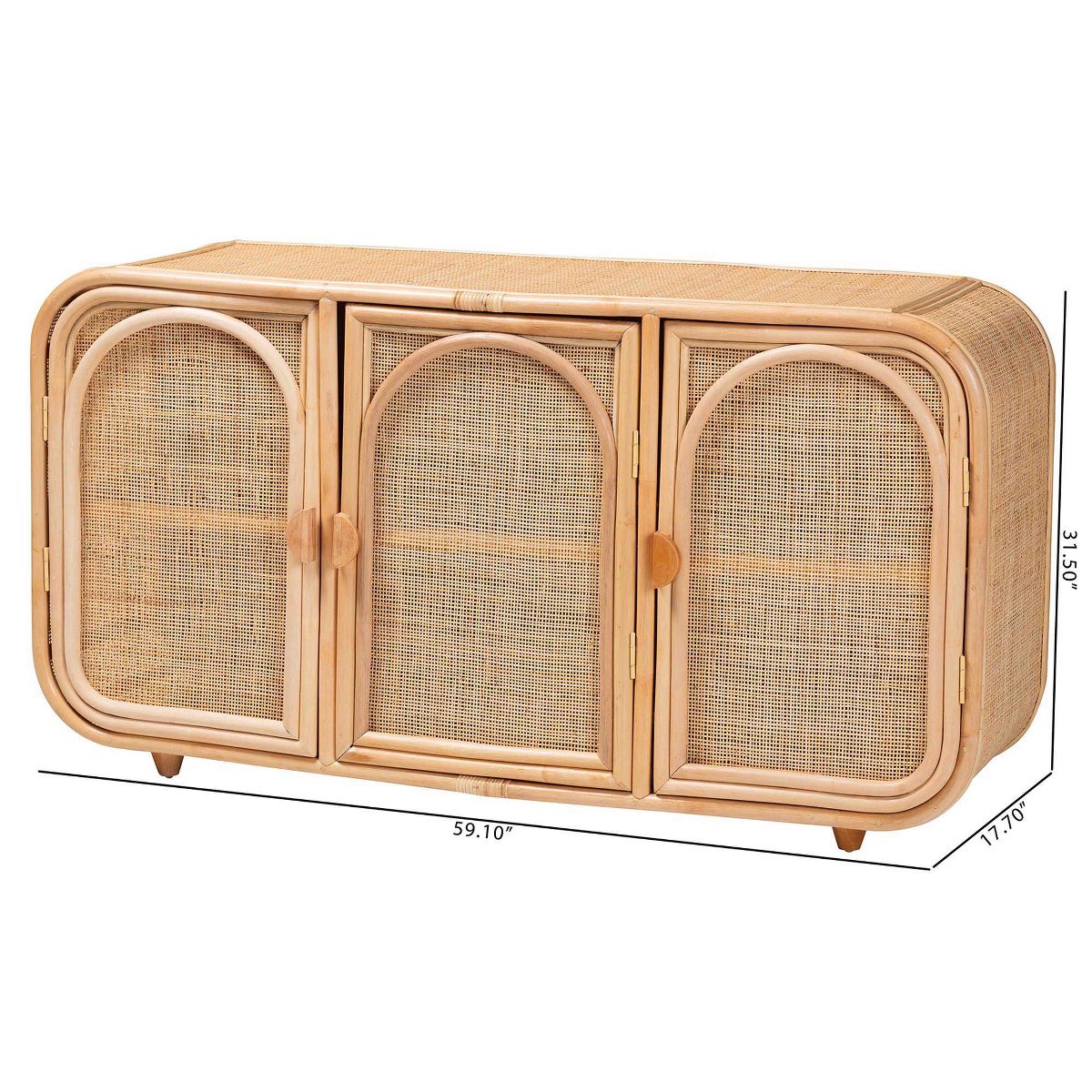 bali & pari Evania Natural Rattan 3 Door Storage Cabinet Natural - thumbnail 10