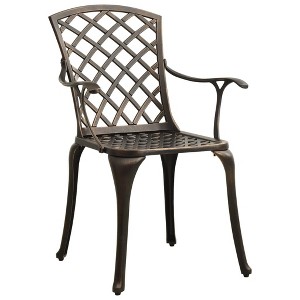 vidaXL Patio Bistro Set 3 Piece Patio Round Table and Chairs Cast Aluminum - Bronze - 1 of 4