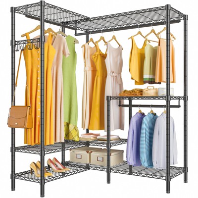 Costway Double Rods Garment Rack 2 Heights Adjustable Clothing Rack ...
