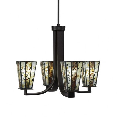 Toltec Lighting Apollo 4 - Light Chandelier in  Dark Granite with 5" Square Fiesta Art Glass Shade