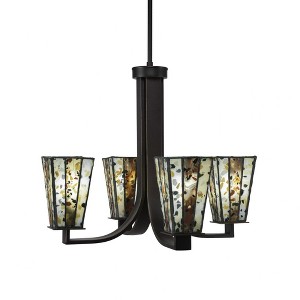 Toltec Lighting Apollo 4 - Light Chandelier in  Dark Granite with 5" Square Fiesta Art Glass Shade - 1 of 1