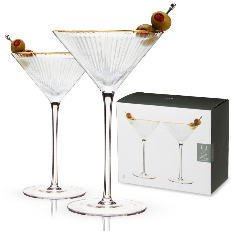 Viski Meridian Martini Glasses - Stemmed Fun Cocktail Glasses - Art Deco Ripple Gold Rimmed Crystal Glassware - 7.8oz Set of 2, 1 of 8
