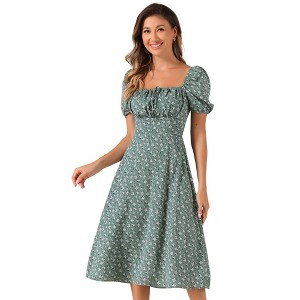 Allegra K Women's Sweetheart Neck Smocked Back Ruffled Hem Floral Dress - 1 of 4