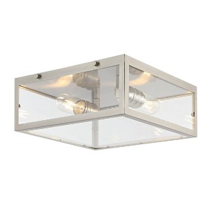 12" LED 2-Light Iron/Glass Grayson Pendant Nickel/Clear - JONATHAN Y: Modern Flush Mount ETL Listed - 1 of 4