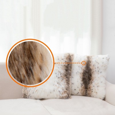 Set of 2 Faux Fur Animal Print Throw Pillows