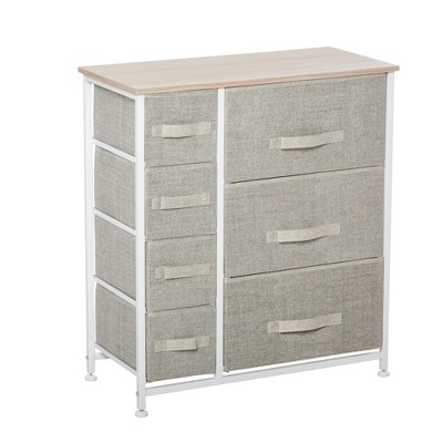 HOMCOM 7-Drawer Dresser Storage Tower Cabinet Organizer Unit, Easy Pull Fabric Bins with Metal Frame for Bedroom, Closets, Gray