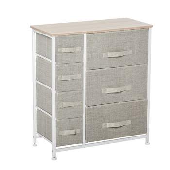 HOMCOM 7-Drawer Dresser Storage Tower Cabinet Organizer Unit, Easy Pull Fabric Bins with Metal Frame for Bedroom, Closets, Light Gray