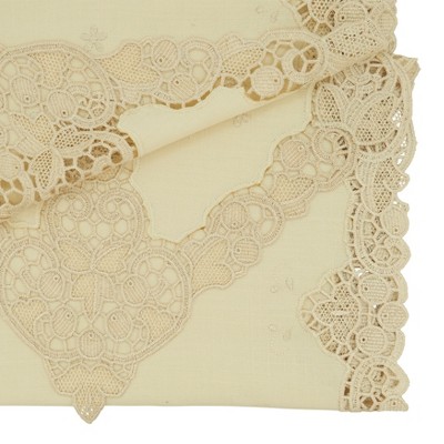 Ecru Lace Design Polyester Table Runner, 22 x 18 in