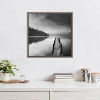 Black and White Framed Canvas Lake View Photograph, 22x22