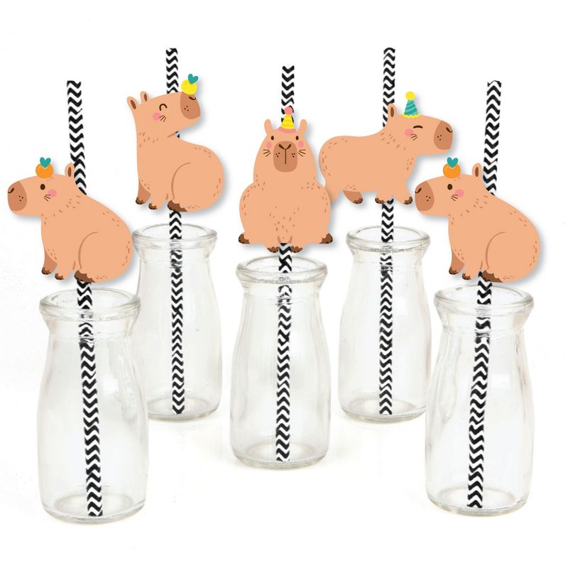 Big Dot of Happiness Capy Birthday - Paper Straw Decor - Capybara Party Striped Decorative Straws - Set of 24, 1 of 7