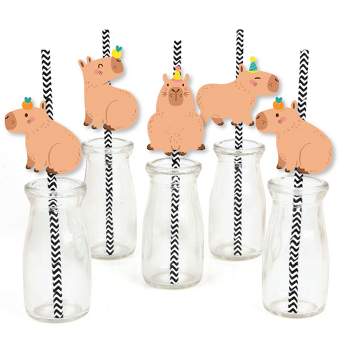 Big Dot of Happiness Capy Birthday - Paper Straw Decor - Capybara Party Striped Decorative Straws - Set of 24