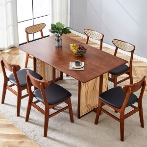 NicBex Dining Table Set for 6 Kitchen Table Ancient Solid Wood Dining Table Imitation Rattan Table Legs Simple Wood Chairs for Dining Room - 1 of 4