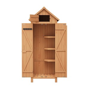 Outdoor Wooden Storage Shed, 63''H Vertical Tool Storage House with Shelves, Large Garden Tools Shed with Lockable Door for Backyard Garden Patio - 1 of 4