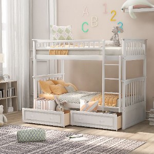 Kumasinova Twin-Over-Twin Bunk Bed with 2 Storage Drawers –  Solid Pine Wood Bed Frame, Convertible (Splits to 2 Beds), Fence-Shaped Guardrails - 1 of 4