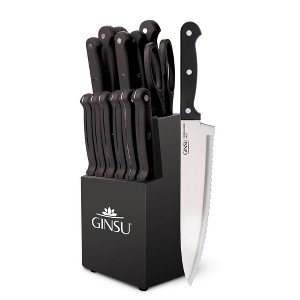 Ginsu Kiso Dishwasher Safe 14pc Knife Block Set Black: Stainless Steel Kitchen Knives, Ergonomic Handle, Lifetime Warranty - 1 of 4