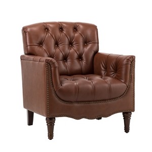 Enrique Traditional Genuine  Leather Armchair with Turned Legs | ARTFUL LIVING DESIGN - 1 of 4