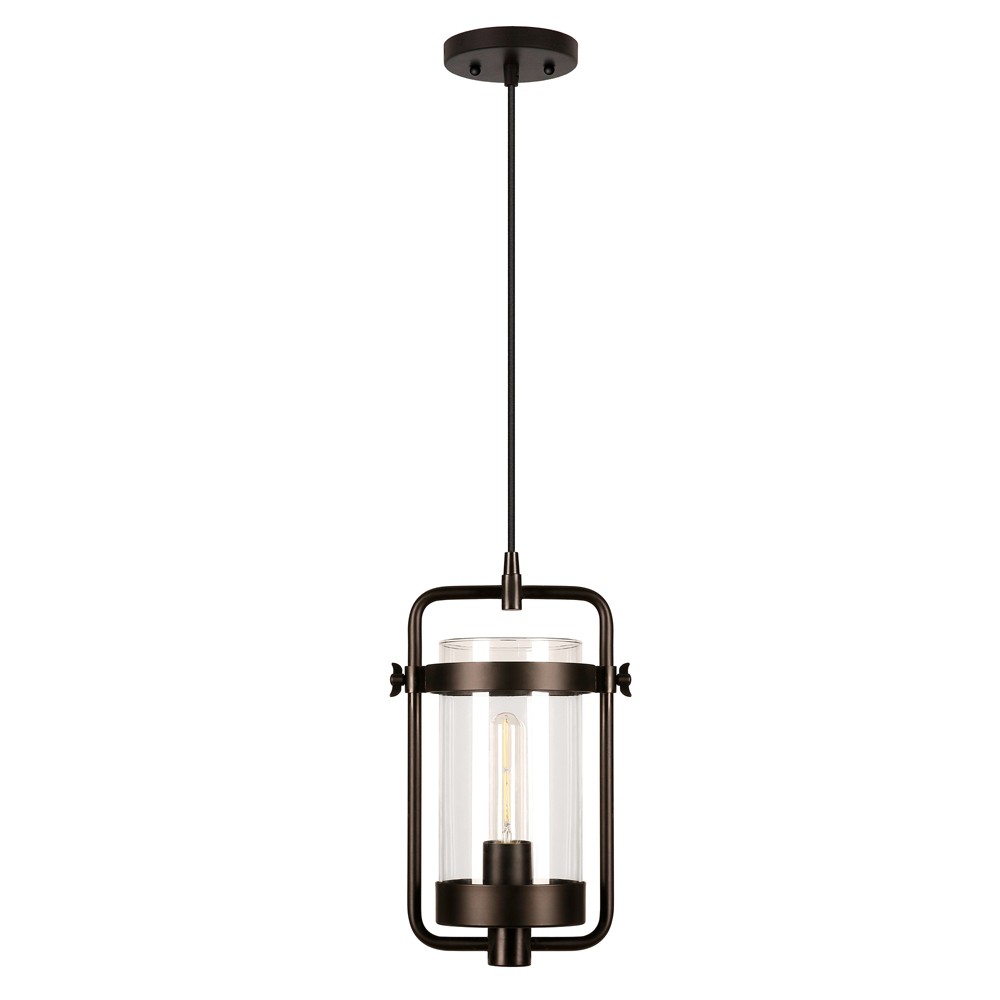 Photos - Chandelier / Lamp Hudson and Canal 11" Wide Industrial Pendant with Glass Shade Blackened Bronze/Clear