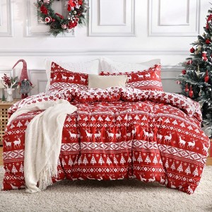 Queen Size Christmas Duvet Cover Set, 2 Piece Cute Reversible Bedding with Pillow Sham, Soft Quilt Comforter Cover for Bedroom Guest Room Decor - 1 of 4