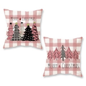 Christmas Pillow Covers 18x18 Inch Set of 2 Pink Black Trees Pink Buffalo Plaid Decorative - 1 of 4