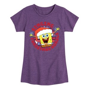 Girls' - SpongeBob SquarePants - Singing Christmas Korals Fitted Short Sleeve Graphic T-Shirt - 1 of 4