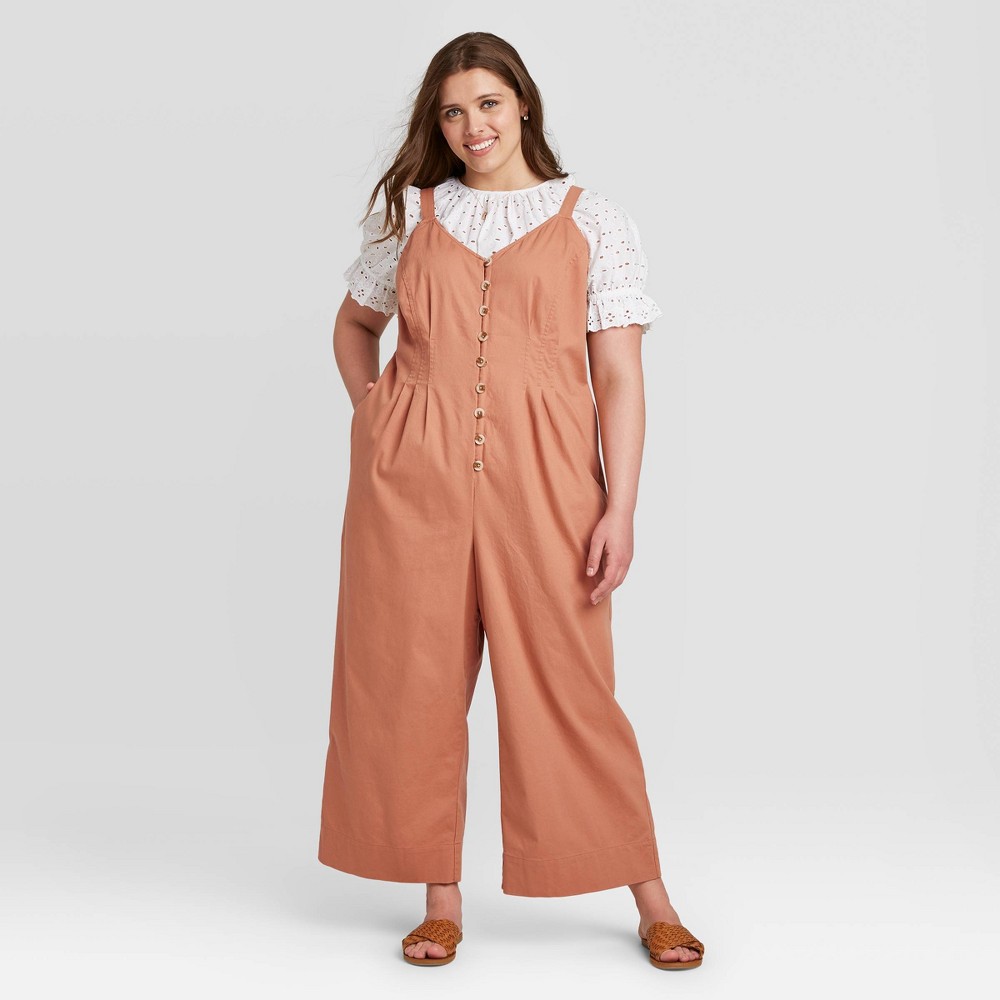 Women's Plus Size Sleeveless Button-Front Jumpsuit - Universal Thread Brown 26W was $29.99 now $20.99 (30.0% off)