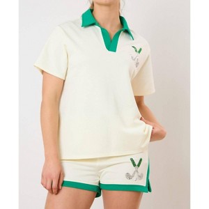 Women's Collar Short Sleeve Top - FANTASTIC FAWN - 1 of 4