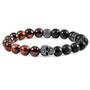 Crucible Men's Skull with Red Tiger Eye and Matte Onyx Stone Beads Stretch Bracelet - 1 of 4