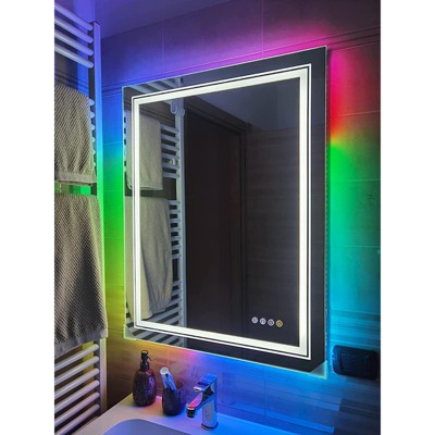 ARTLOGE 800x800mm Square Illuminated Bathroom Vanity Mirror for Makeup, with RGB Backlit and Front Lit, Anti-fog Function
