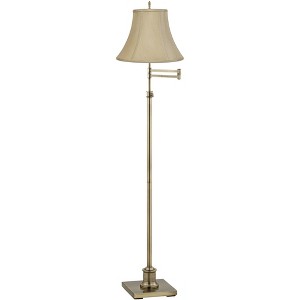 360 Lighting Traditional Floor Lamp Swing Arm 70" Tall Antique Brass Imperial Taupe Fabric Bell Shade for Living Room Reading Bedroom - 1 of 4