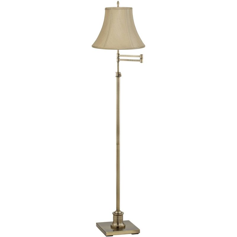 360 Lighting Traditional Floor Lamp Swing Arm 70" Tall Antique Brass Imperial Taupe Fabric Bell Shade for Living Room Reading Bedroom, 1 of 7