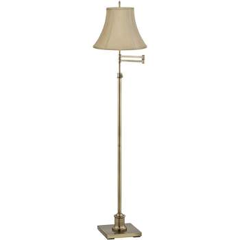 360 Lighting Traditional Floor Lamp Swing Arm 70" Tall Antique Brass Imperial Taupe Fabric Bell Shade for Living Room Reading Bedroom