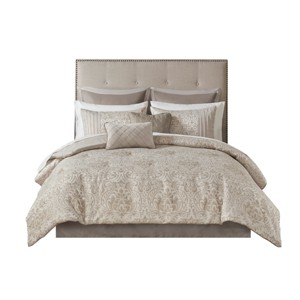 TopComfy Bedding Sets 12 Piece Jacquard Comforter Set With Bed Sheets King Shade Textured Jacquard Fabric For Bedroom, Beige, 18.7"*13.98"*11.81" - 1 of 4