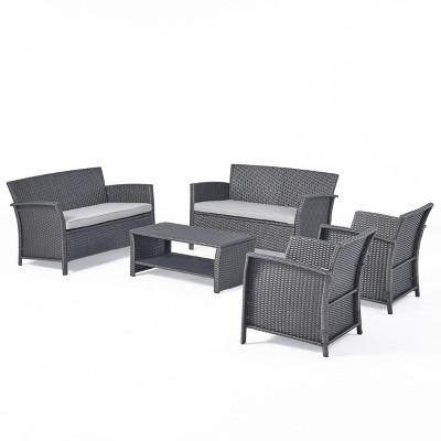 Christopher Knight Home Lucia Outdoor Wicker 6 Seater Chat Set with Cushions, Gray/Light Gray