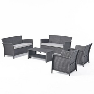 Christopher Knight Home Lucia Outdoor Wicker 6 Seater Chat Set with Cushions, Gray/Light Gray - 1 of 4