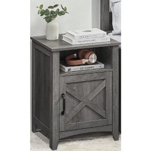 Nightstand with Barn Door, Storage Bedside Table with Open Compartment, Misty Gray, 132 - lb Capacity - 1 of 4