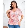 Women's Plus Size Shirt V Neck Pleated Blouse Short Sleeve Tunic Floral Top - 2 of 4