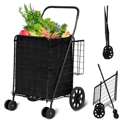SKONYON Folding Shopping Cart for Groceries with Removable Water-Resistant Canvas Bag