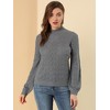 Allegra K Women's Ruffle Mock Neck Bishop Sleeve Knitted Ribbed Pullover Sweater - 4 of 4