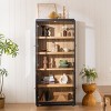 74'' Tall Black Display Cabinet,Mid Century Modern Bookcase with Glass Doors & Adjustable Shelves for Living Room Kitchen Office-Baofuwish - 3 of 4