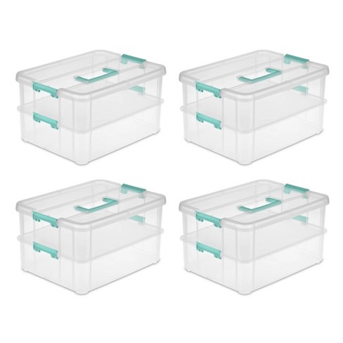 Sterilite Stack And Carry 2 Layer Handle Box, Stackable Plastic Small  Storage Container With Latching Lid, Bin To Organize Crafts, Clear, 12-pack  : Target