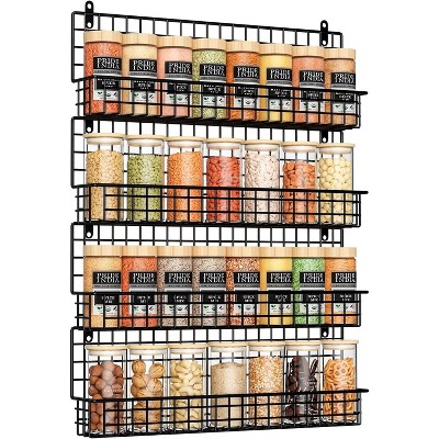 4 Pack Spice Rack Wall Mount, Upgraded Connectable Seasoning Organizer for Space-Saving, Hanging Spice Storage for Cabinet/Pantry Door