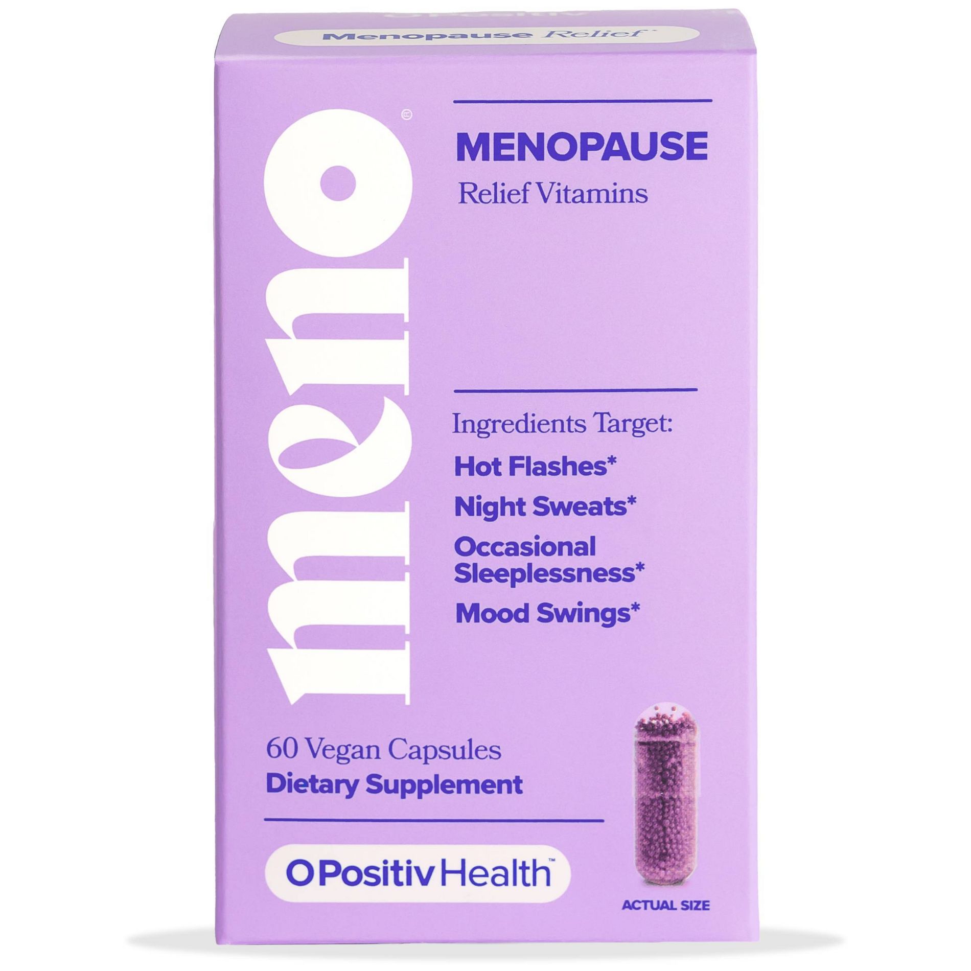 O Positiv MENO Menopause Vegan Vitamin Capsules for Women with Black Cohosh & Ashwagandha - 60ct