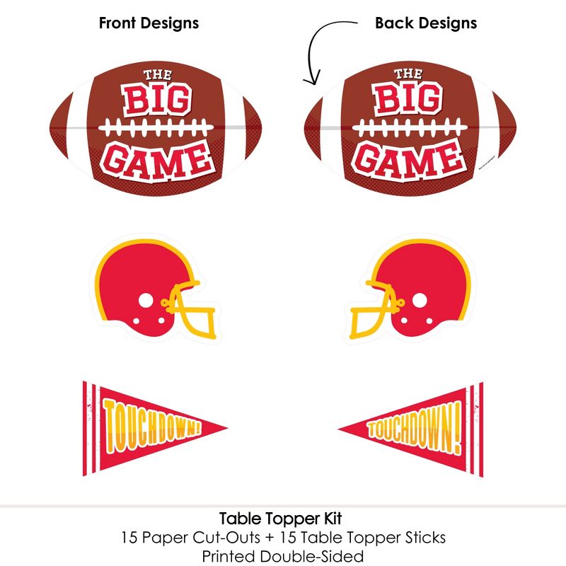 Big Dot of Happiness The Big Game - Red and Yellow - Football Party Centerpiece Sticks - Table Toppers - Set of 15, 5 of 9